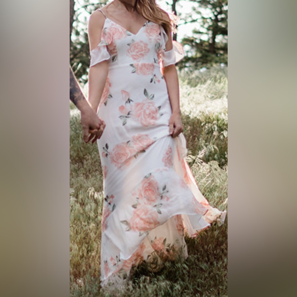 White floral off-the-shoulder maxi dress